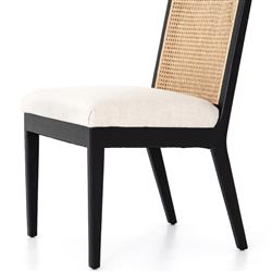 Annette Modern Classic Black Cane Wood Frame White Performance Dining Side Chair|