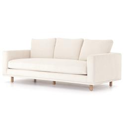 Mon Modern Classic White Upholstered Performance Natural Wood Sofa - 87"W|