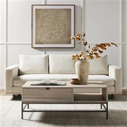 Mon Modern Classic White Upholstered Performance Natural Wood Sofa - 87"W|