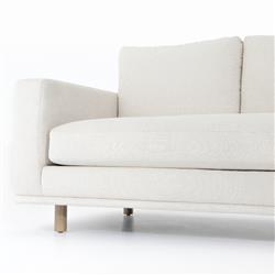 Mon Modern Classic White Upholstered Performance Natural Wood Sofa - 87"W|