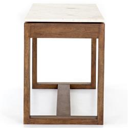 Tony Modern White Marble Tabletop Brown Acacia Wood 6 Drawer Kitchen Island|
