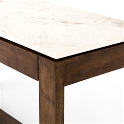 Tony Modern White Marble Tabletop Brown Acacia Wood 6 Drawer Kitchen Island|