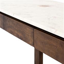 Tony Modern White Marble Tabletop Brown Acacia Wood 6 Drawer Kitchen Island|