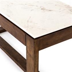 Tony Modern White Marble Tabletop Brown Acacia Wood 6 Drawer Kitchen Island|