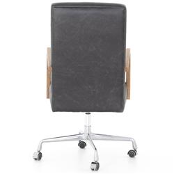 Sonn Mid Century Black Upholstered Leather Brown Wood Silver Steel Tufted Office Chair|