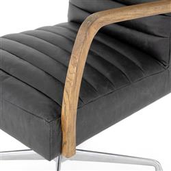 Sonn Mid Century Black Upholstered Leather Brown Wood Silver Steel Tufted Office Chair|