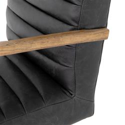 Sonn Mid Century Black Upholstered Leather Brown Wood Silver Steel Tufted Office Chair|