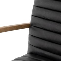 Sonn Mid Century Black Upholstered Leather Brown Wood Silver Steel Tufted Office Chair|