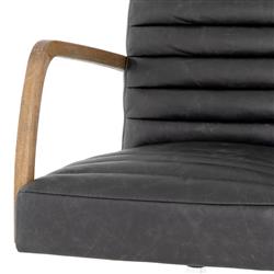 Sonn Mid Century Black Upholstered Leather Brown Wood Silver Steel Tufted Office Chair|