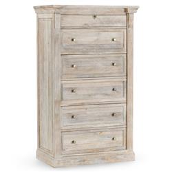 Melany French Country Natural White Wash Mango Wood Tall Chest|