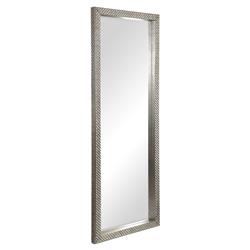 Cecille Modern Classic Diamond Stud Textured Silver Wood Floor Mirror|