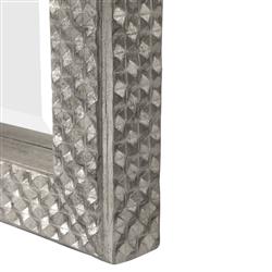 Cecille Modern Classic Diamond Stud Textured Silver Wood Floor Mirror|