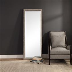 Cecille Modern Classic Diamond Stud Textured Silver Wood Floor Mirror|