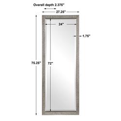 Cecille Modern Classic Diamond Stud Textured Silver Wood Floor Mirror|