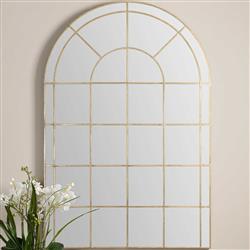 Anthony French Country Gold Metal Arch Windowpane Floor Mirror|