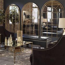 Anthony French Country Gold Metal Arch Windowpane Floor Mirror|