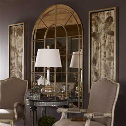 Anthony French Country Gold Metal Arch Windowpane Floor Mirror|