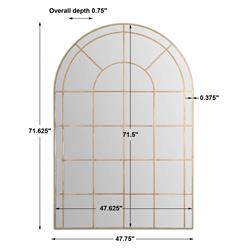 Anthony French Country Gold Metal Arch Windowpane Floor Mirror|