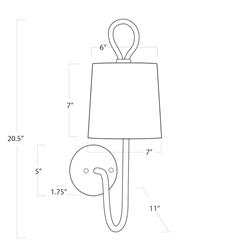 Bimini Brown Rattan White Linen Shade Armed Sconce|