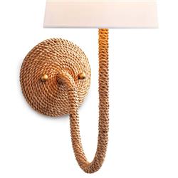 Bimini Brown Rattan White Linen Shade Armed Sconce|