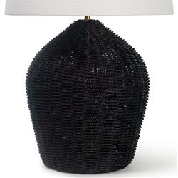 Georgian Black Woven Rattan Bedside Table Lamp|