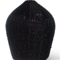 Georgian Black Woven Rattan Bedside Table Lamp|