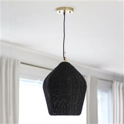 Georgian Black Woven Rattan Single Pendant|