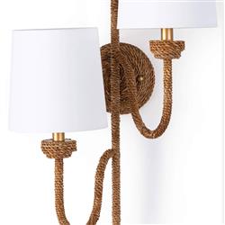 Bimini Rattan White Linen Shade Double Armed Sconce|