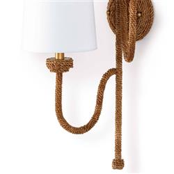 Bimini Rattan White Linen Shade Double Armed Sconce|