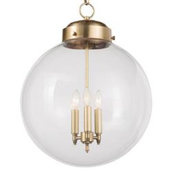 Globe French Clear Glass Bronze Metal Pendant|