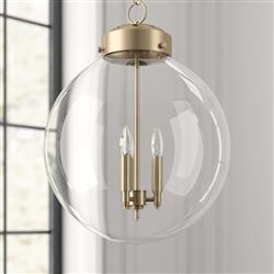 Globe French Clear Glass Bronze Metal Pendant|