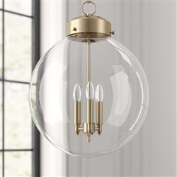Globe French Clear Glass Bronze Metal Pendant|