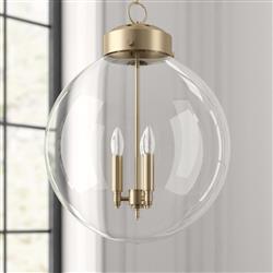 Globe French Clear Glass Bronze Metal Pendant|