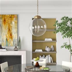 Globe French Clear Glass Bronze Metal Pendant|