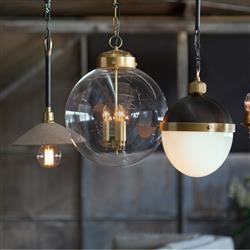 Globe French Clear Glass Bronze Metal Pendant|