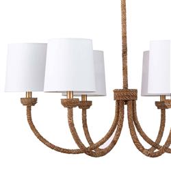 Bimini Rattan White Linen Shade Chandelier - Small|