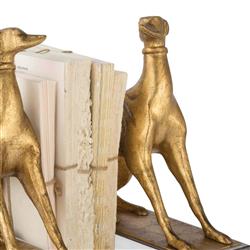 Norman Regency Antique Gold Leaf Resin Crystal Base Dog Bookends|