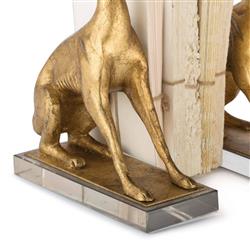 Norman Regency Antique Gold Leaf Resin Crystal Base Dog Bookends|