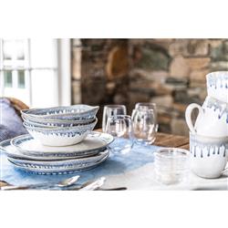 Simon Pearce Burlington Modern Blue Drip Edges White Stoneware Side Plate|