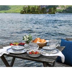 Simon Pearce Burlington Modern Blue Drip Edges White Oval Platter|