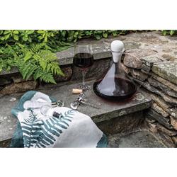 Simon Pearce Vintner Modern Clear Glass Wine Decanter with Marble Stopper|
