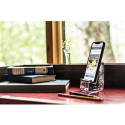Simon Pearce Woodbury Modern Clear Glass Phone/Tablet Holder - Small|