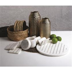 Erin Modern Classic White Marble Brass Inlay Square Coasters - Set of 4|