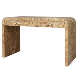 Worlds Away Petra Natural Burl Woodgrain Clear Acrylic Waterfall Edge Desk|