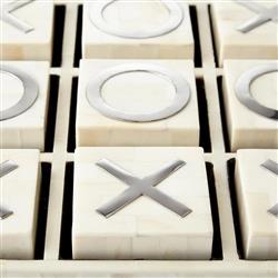 Lissa Modern Classic White Wood Silver Iron Tic-Tac-Toe Sculpture Game|