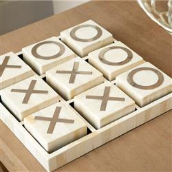 Lissa Modern Classic White Wood Silver Iron Tic-Tac-Toe Sculpture Game|