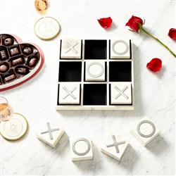 Lissa Modern Classic White Wood Silver Iron Tic-Tac-Toe Sculpture Game|