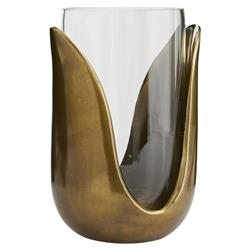 Sonia Modern Classic Antique Brass Glass Vases - Set of 2|