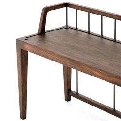 Enola Rustic Lodge Brown Solid Mango Wood Grey Iron Bench|
