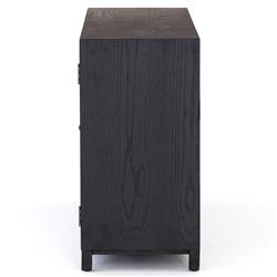 Clarence Rustic Lodge Matte Black Oak Wood Clear Glass 3 Door Sideboard|